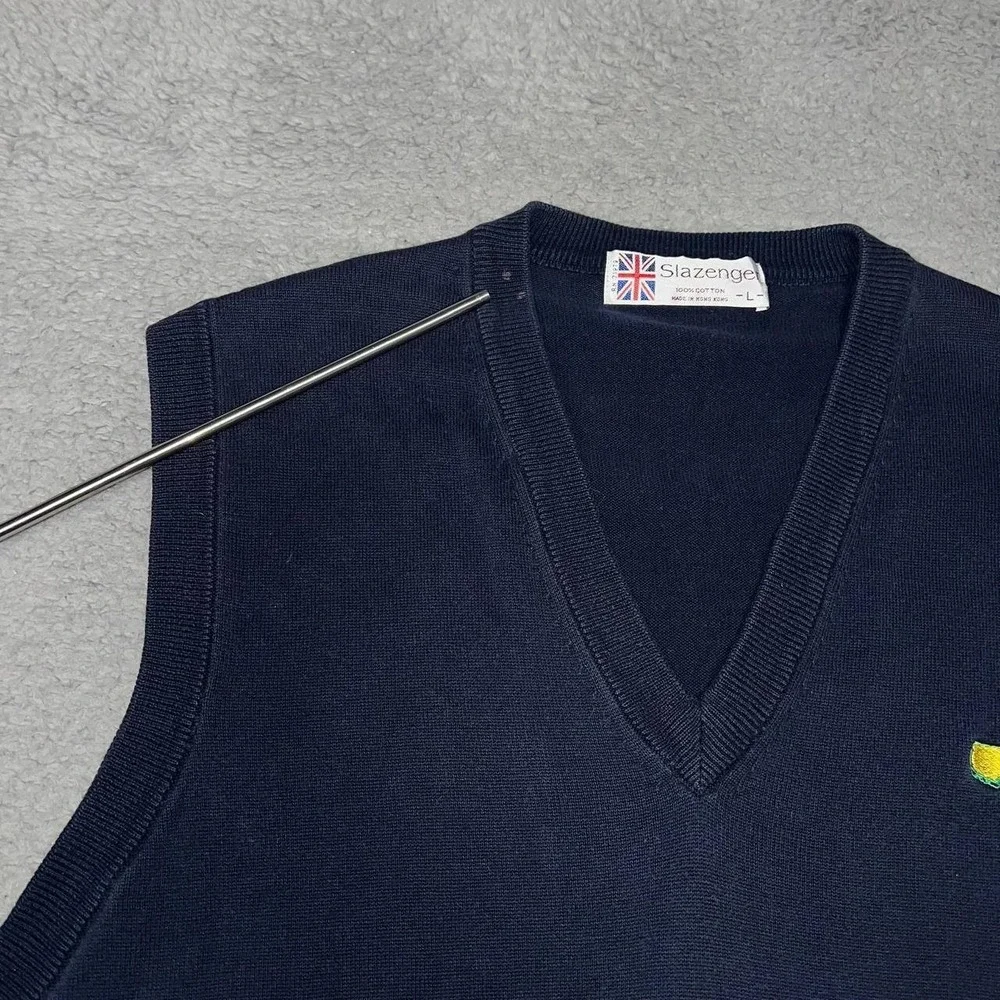 VTG Slazenger x The Masters Sweater Vest Men's Sz L Blue Embroider Golf Grandpa